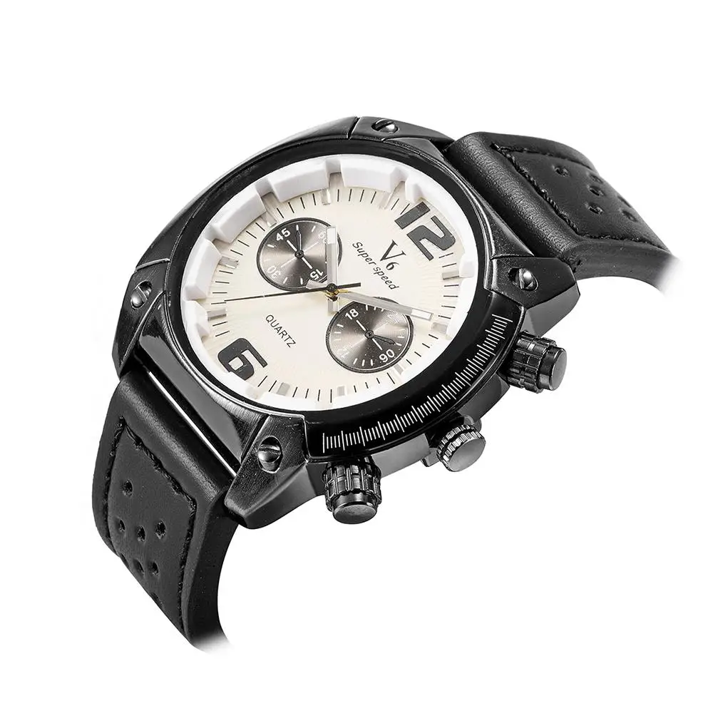 Горячая Распродажа 2017 модные v6 Мужские часы с кожаным ремешком Элитный бренд аналоговые спортивные часы высокого качества кварцевые