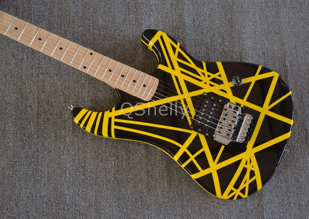 Высокое качество QShelly на заказ черный и желтый kramer гитара 5150 EVH Серия 6 струнная электрогитара s музыкальный инструмент гитара ra магазин