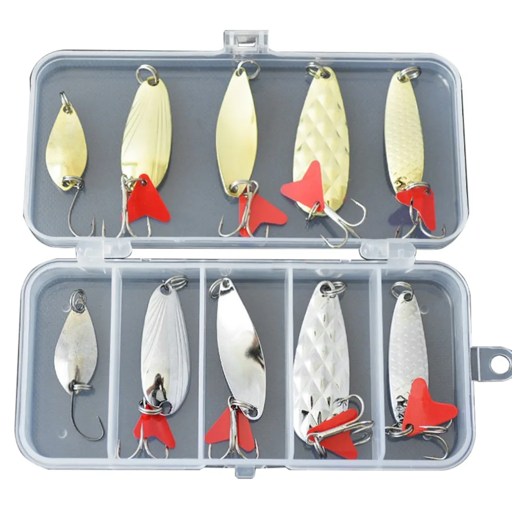 

10 Pcs Mixed Color Fishing Lure Set Sequins Spoon Bait Metal Lure Kit Iscas Artificial Baits Fishing Hook In Box Fishing Tackle