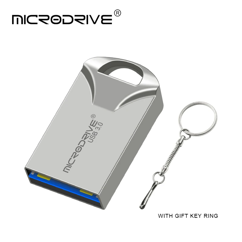 Металлический USB 3.0 Pendrive 16 ГБ 32 ГБ 64 ГБ 128 ГБ USB флэш-накопитель с брелок - Цвет: Серебристый
