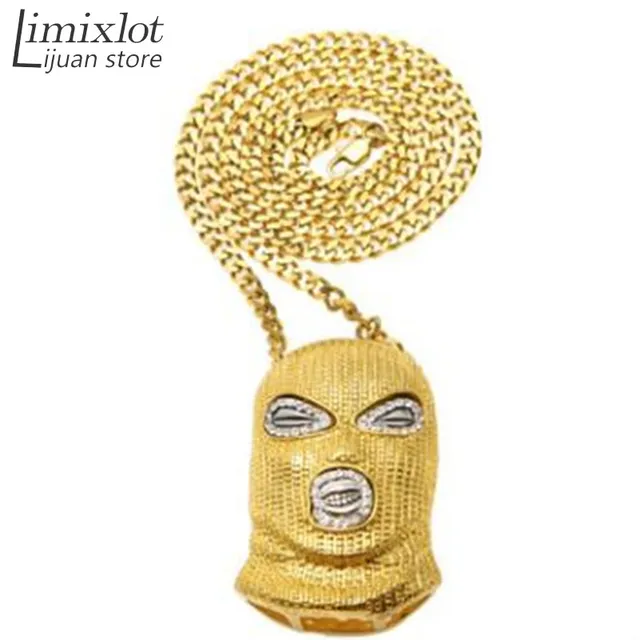 Mens Hip Hop Iced Out Gold color Goon Ski Mask Pendant Franco Chain Men