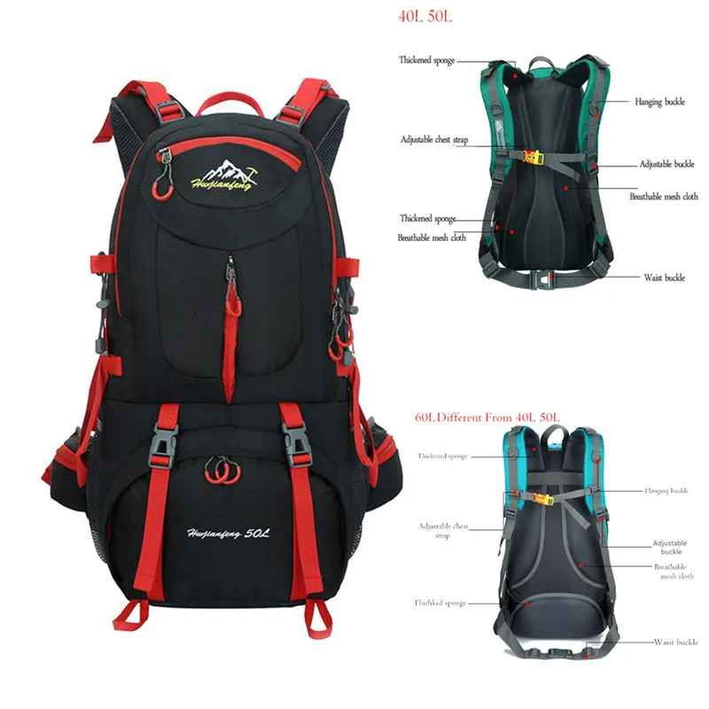 Походный рюкзак 60л, Водонепроницаемая спортивная сумка, рюкзак для путешествий, альпинистская горная Сумка 40л, походный, для кемпинга, катания на лыжах, туристический рюкзак 50л