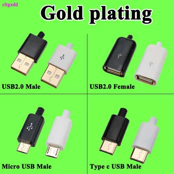 

cltgxdd DIY USB 2.0 Micro Type c Male Connector Gold plating Female Plug 4 Pin 5Pin Type A Components White Black
