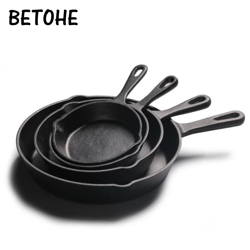 

BETOHE Black Mini Not Sticky Casting Iron Pan Stone Layer Frying Pot Saucepan Small Fried Egg Pot Use Gas And Induction Cooker