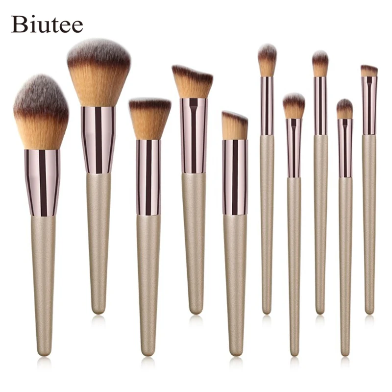 

Biutee 10pcs/set Luxury Champagne makeup brushes set For Foundation Powder Blush Eyeshadow Concealer Lip Eye Make Up Brush Tools
