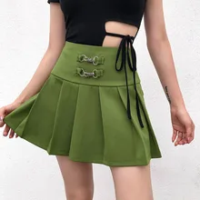 Женская сексуальная армейская зеленая юбка с пряжкой на талии Женская плиссированная юбка высокая уличная однотонная плиссированная мини-юбка летняя модная юбка с пряжкой