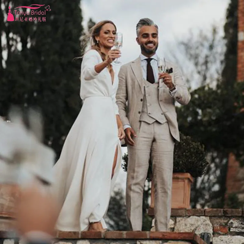 Простое и красивое свадебное платье Tuscan романтичное для невесты длинное с v