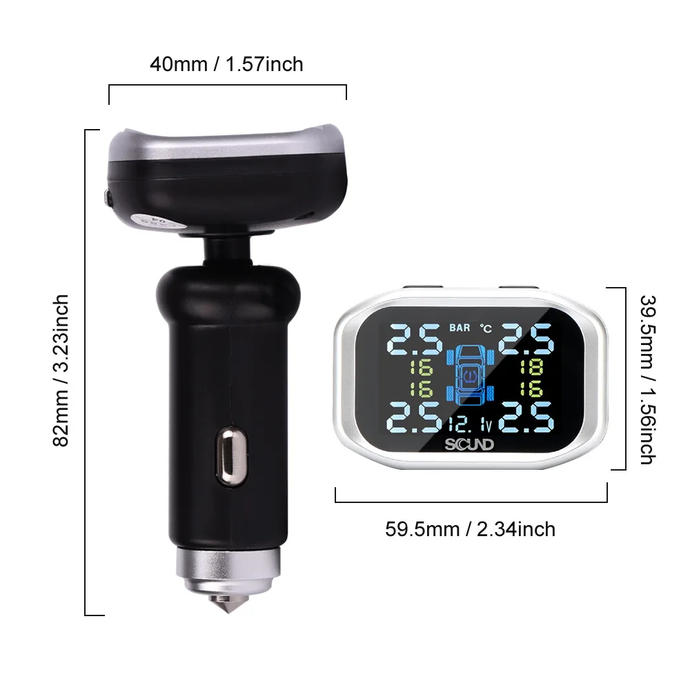 Smart Car TPMS Tyre Pressure Monitoring System Solar Power charging Digital LCD Display Tire Auto Security Alarm Systems