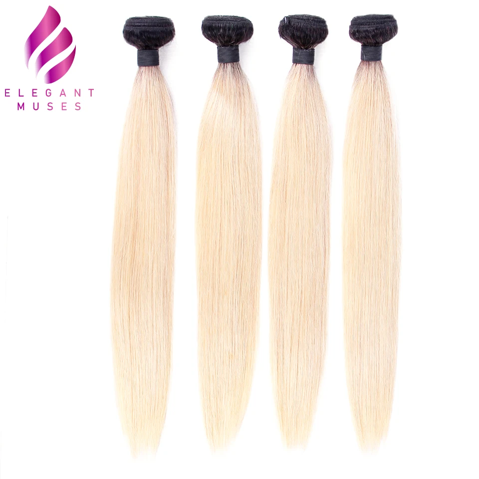 Элегантный 1B 613 Ombre блондинка бразильский прямые волосы пучки 2 Tone Dark Roots Platinum не
