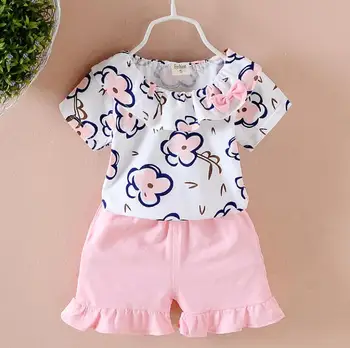 

Summer Baby Girls Clothing Set Girl Flower Top+ Shorts Pants 2 pcs Outfits Clothes Set for 0~3Y Baby