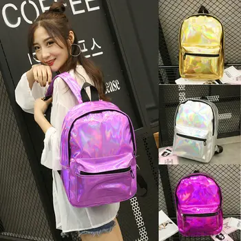 

2019 Newest Hot Women Casual Holographic Laser Backpack Travel PU Leather Large Capacity Anti-Theft Bling School Travel Rucksack