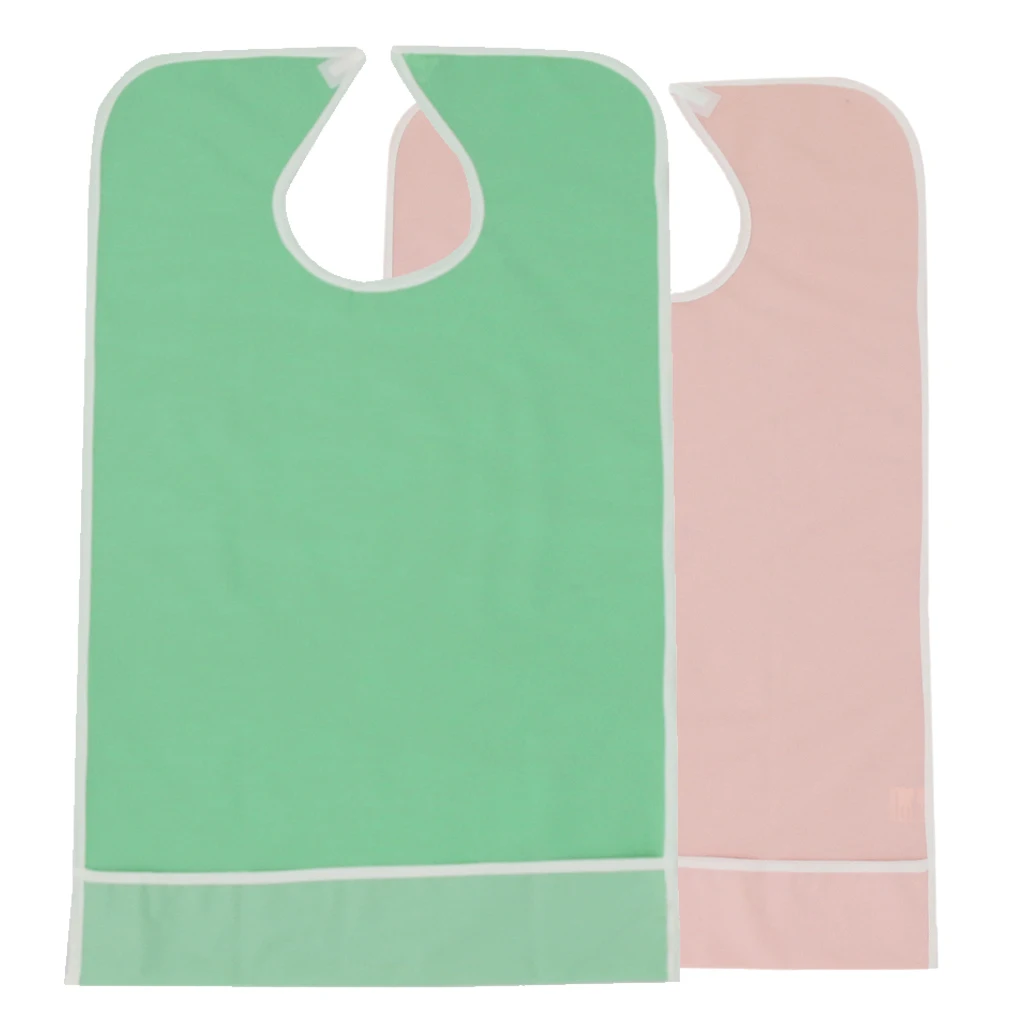 2 Pieces Reusable Elderly Bibs with Catch Pocket Meals Eating Feeding Apron Suit for Bedridden, Patients 