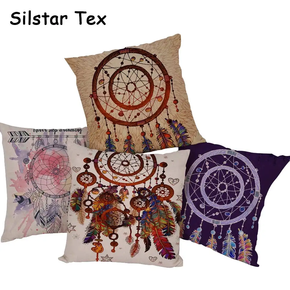 Silstar Tex Square 18 Inches Custom Design Invisible Zipper Dreamcatcher Printed Cotton Linen Case Sofa Decor Cushion Cover | Дом и сад