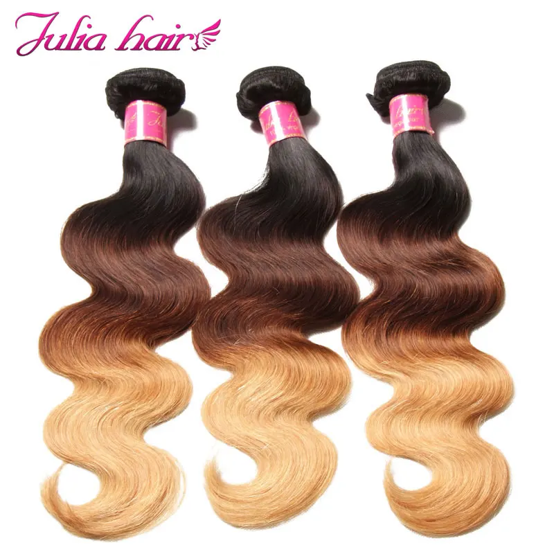

Ali Julia Hair Brazilian Ombre Hair Body Wave 3 Bundles Human Hair Weave T1B/4/27 Color Remy Hair Extension Double Weft