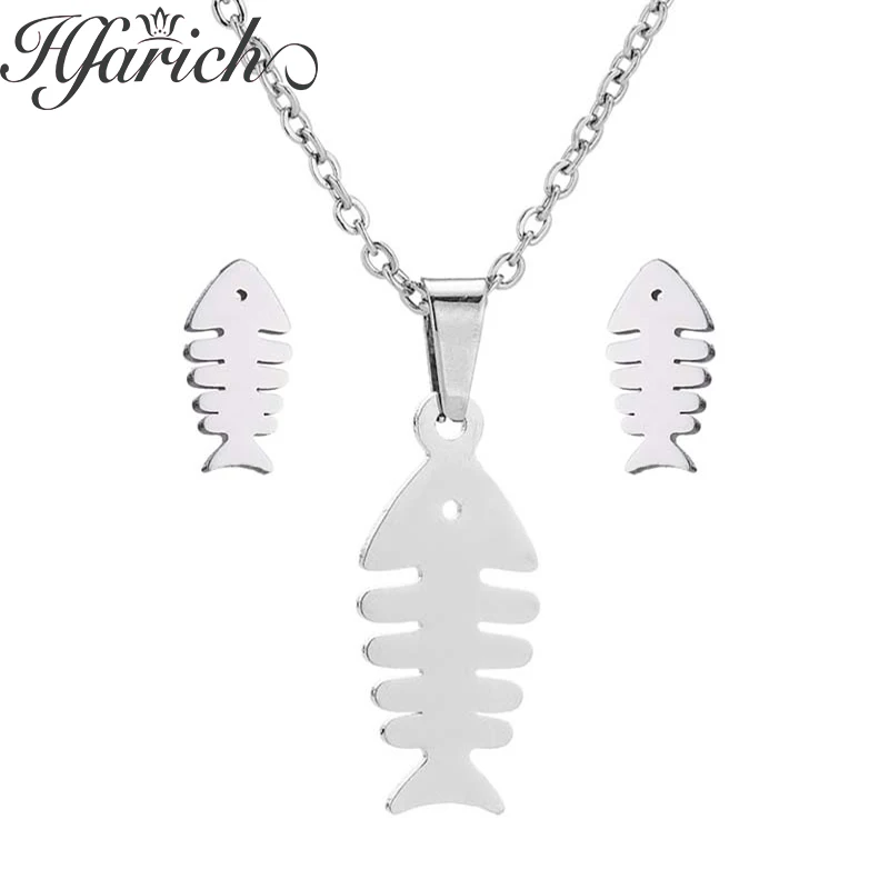 Hfarich Punk Gothic Stainless Steel Chain Jewelry Necklace For Men Women Charming Statement Fish Bone Hook Pendant Choker Bijoux | Украшения