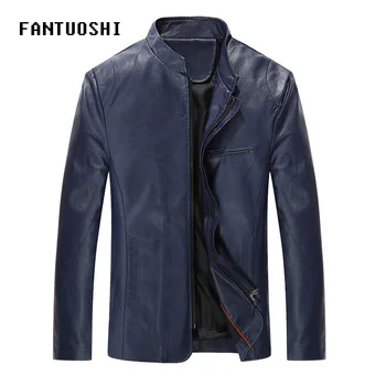 

2019 Autumn New Men Leather Jackets Men Stand Collar Coats Male Motorcycle Leather Jacket Casual Slim Solid PU leathe Coat Blue