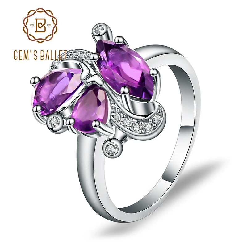 

Gem's Ballet 2.55Ct Natural Amethyst Gemstone Flower Rings Solid 925 Sterling Silver Fine Jewelry For Women Party Drop Shipping