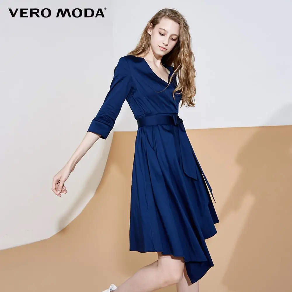 Vero Moda новое рабочее место v-образным вырезом ремни три четверти рукав чистый платье | 31847C512 - Цвет: Midnight blue