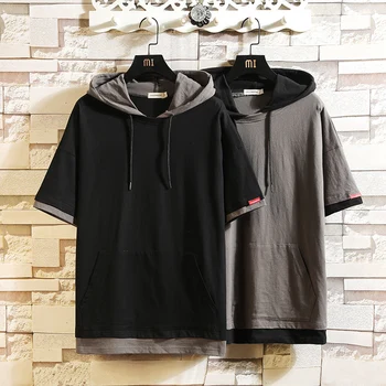 

Hooded Short-sleeved T-shirt Men's Clothes Street Fashion Summer Trend Loose Student Hooded Short-sleeved Men Smart Casual