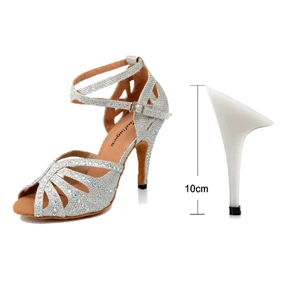 Ladingwu/Блестящая танцевальная обувь со стразами для латинских танцев, женская танцевальная обувь золотого и серебряного цветов для женщин, вечерние Бальные Танцевальные сандалии - Цвет: Silver 10cm