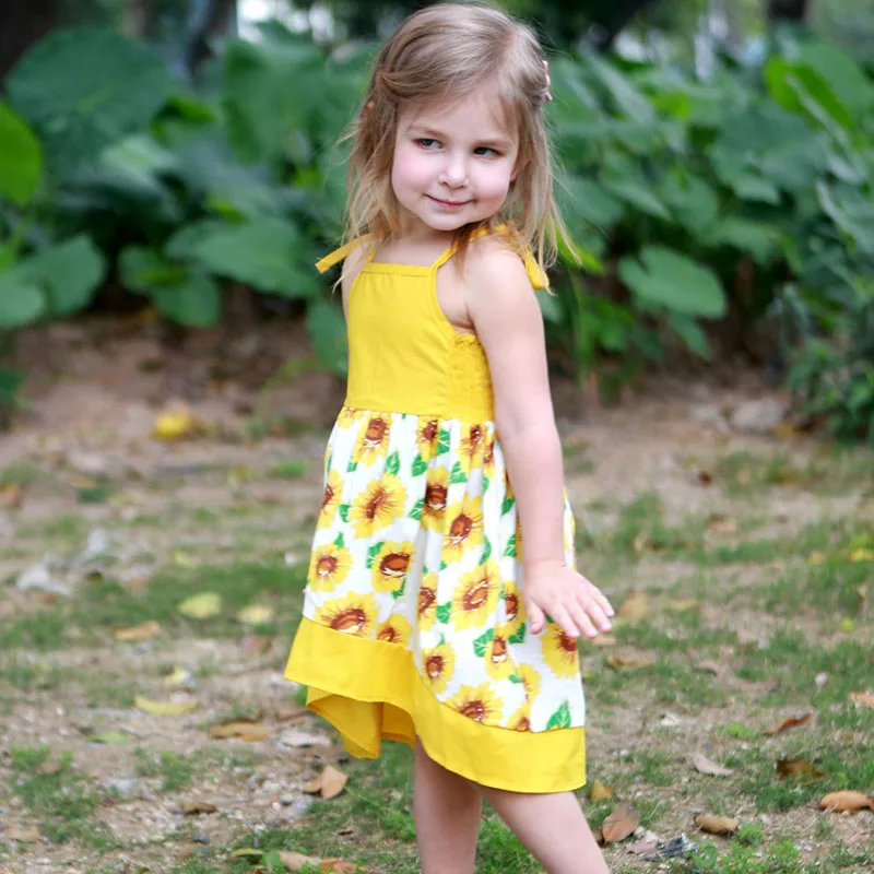 Sunflower Print Baby Girls Summer Fashion Dress Sling Lace Dress for Girls Beach Holiday Clothing Infant Floral Sunsuit (8)