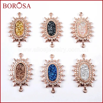 

BOROSA 10PCS Trendy Drusy Connector, CZ Micro Pave Crystal Man-made Druzy Rose Gold Double Charms for Jewelry Making WX892