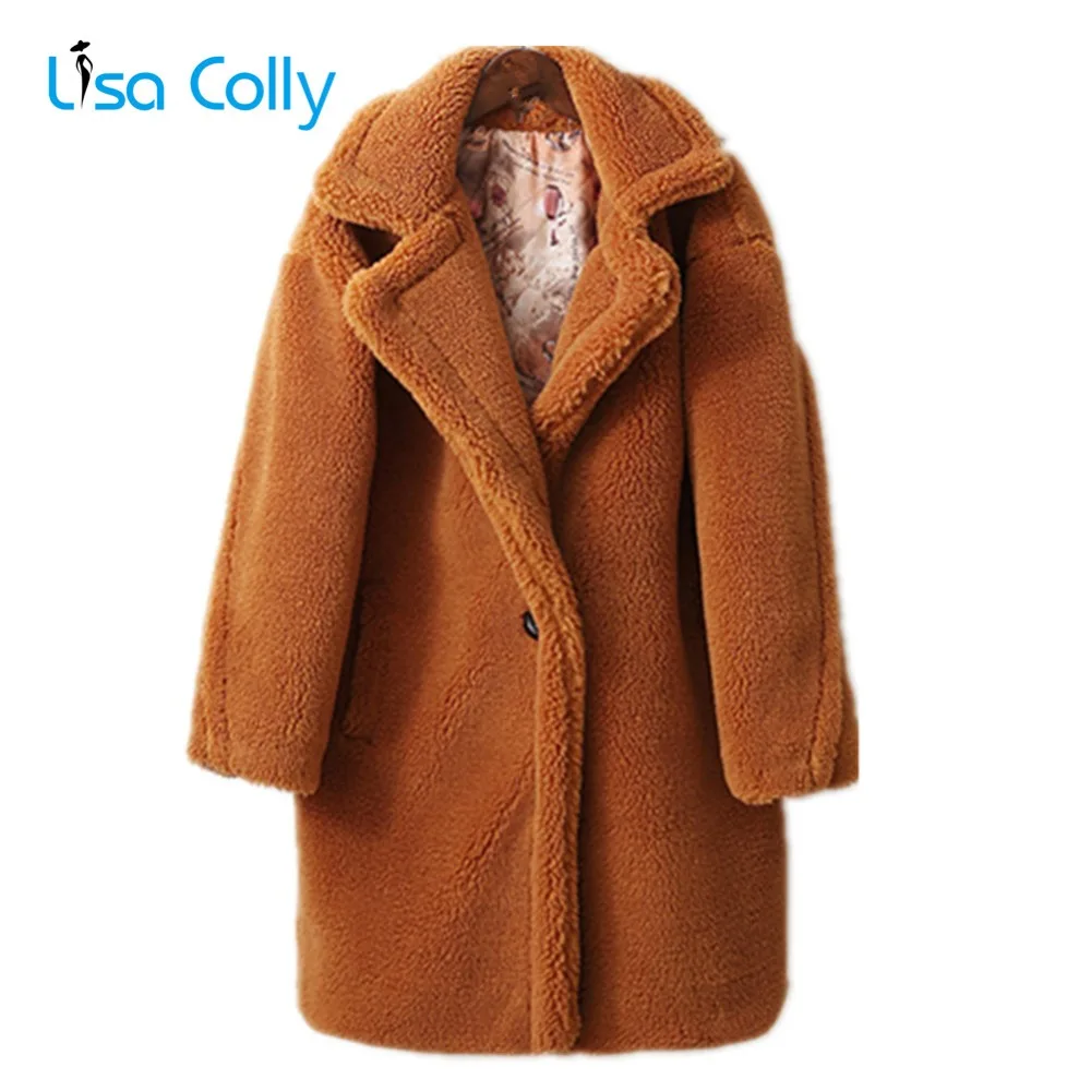 Lisa Colly Women Fake Fox Fur Jacket Winter Faux Fur Jackets Coats Woman Warm Artifical Fox Fur Coats Thick Furs Coat Overcoat