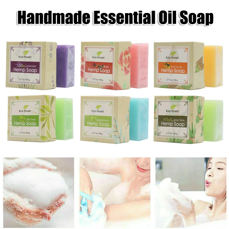 

2019 6 Pcs Handmade Hemp Oil Soap Skin Care Revitalizing Scent with Tea Tree Rose Lavender