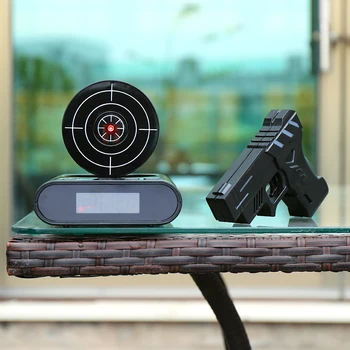 

Target Laser Shooting Gun Alarm Clock Digital Electronic Desk Table Watch Nixie Clock Snooze Bedside Home Gadget For Boy Kids