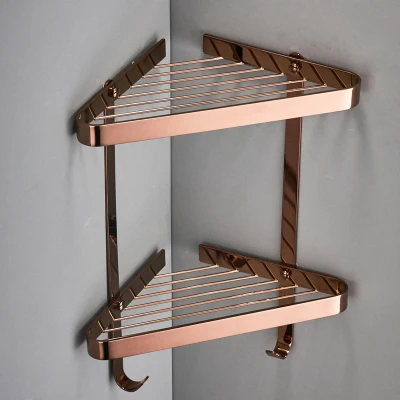 Corner Shelf Brass Bathroom Shower Rack Black Oil Bath Shower Shelf Bath Shower Caddy Rack Holder Wall Mounted Bathroom shelf - Цвет: two tier rose gold