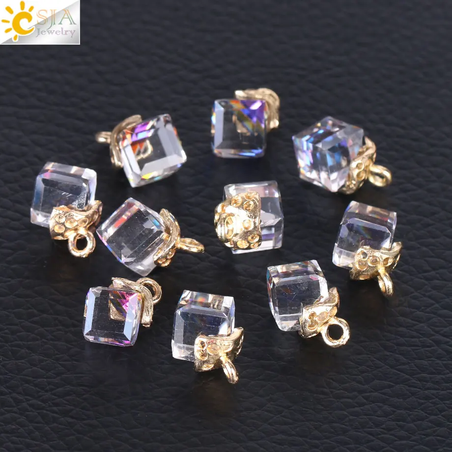 CSJA кубические стеклянные бусины для рукоделия, квадратная форма, 2 мм, бусины с австрийскими кристаллами, бисероплетение, сделай сам, 10 шт., F367 - Цвет: Colorful Light