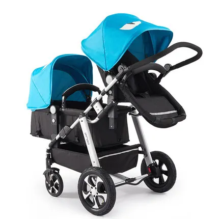 Многофункциональная детская коляска для близнецов, детская коляска для близнецов, легко складывается до и после сиденья - Цвет: Blue