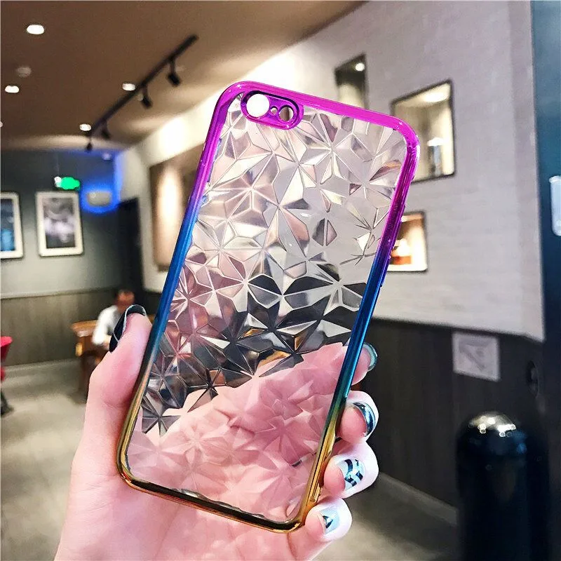 

For IPhone 6 6s 7 8 plus case Gradient diamond 3D pattern TPU soft silicone case Coque on for IPhone X XR XS Max cover
