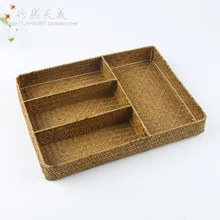 Натуральный Ротанг косметика хранения Коробки 4 решетки Дистанционное управление коробка для хранения чехол для одежды игрушки Организатор плетеные корзины