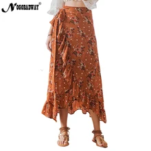 Шифоновая с цветочным принтом длинная юбка для женщин Лето макси юбка Пляжная Бохо юбка в стиле бохо шикарная винтажная раскол saia Повседневная