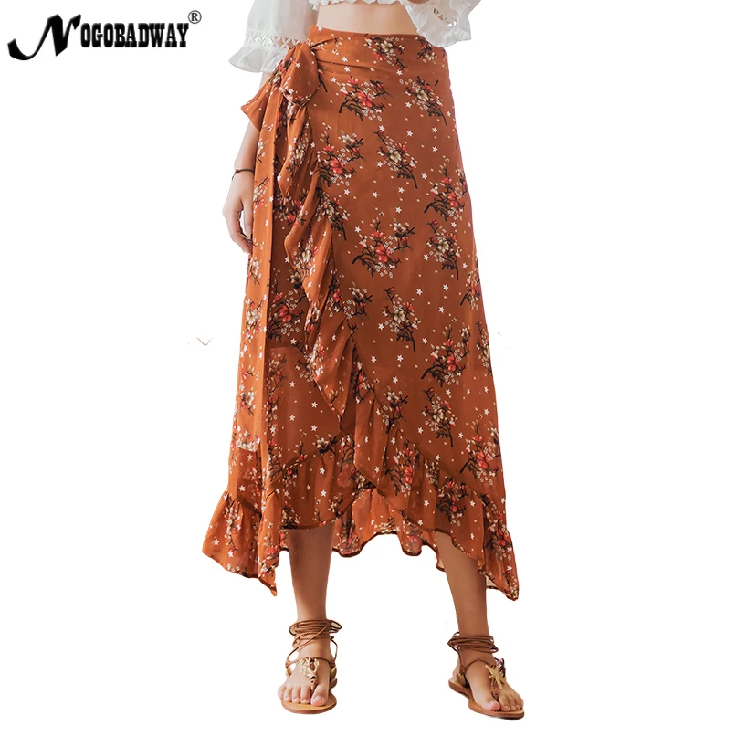 

Flower print chiffon wrap long skirt for women summer 2018 maxi skirt beach boho bohemian skirt chic vintage split saia casual