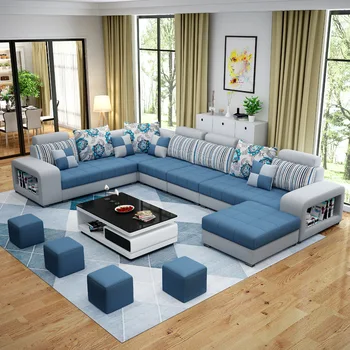 

Living Room Sofa Set Home Furniture Modern Cotton Fabric Solid Wood Frame Soft Sponge U Shape Custom OEM Home Furniture Set