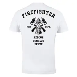 Пожарный Спасательная команда пожарные мужские белые 100% хлопок футболка Топ тройник 100% хлопок футболка, топы оптом футболка