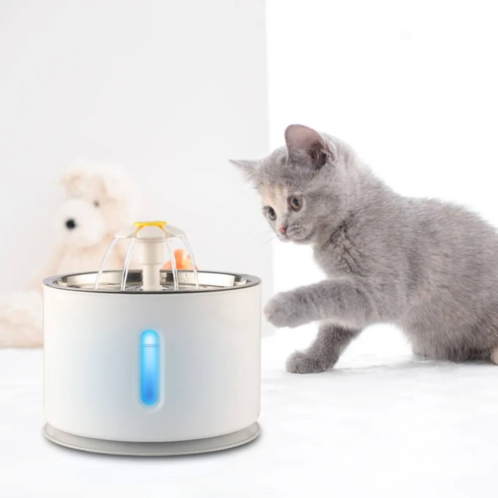 2.4L Автоматическая кошачья миска для собак домашних животных диспенсер питьевой воды Электрический из нержавеющей стали Pet питьевой фонтан с светодиодный фильтр для напитков