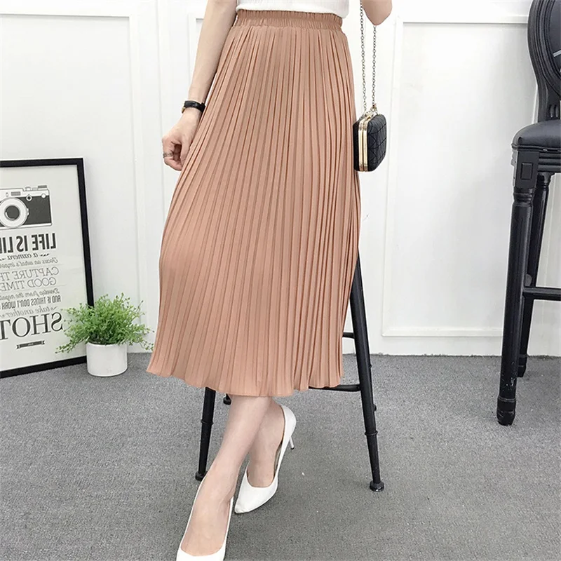 Womens Summer Skirts Casual Women Skirt High Waist Elascity Faldas Party Skirt Streetwear Jupe Femme Spring Long Pleated Skirts