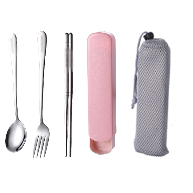 

Korean Portable Dinnerware Set Kid Student 304 Stainless Steel Tableware Set Cutlery Forks Spoon Chopsticks Kitchen Accessories