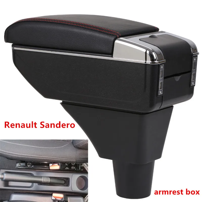 

For Renault Sandero Stepway armrest box central Store content Storage box armrest box with cup holder ashtray USB interface