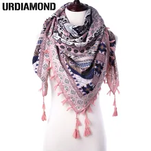 URDIAMOND 2019 nowy jesień zima szalik dla kobiet czeski styl szaliki Tassel wydrukowano kobiety okłady moda damska szale(China)