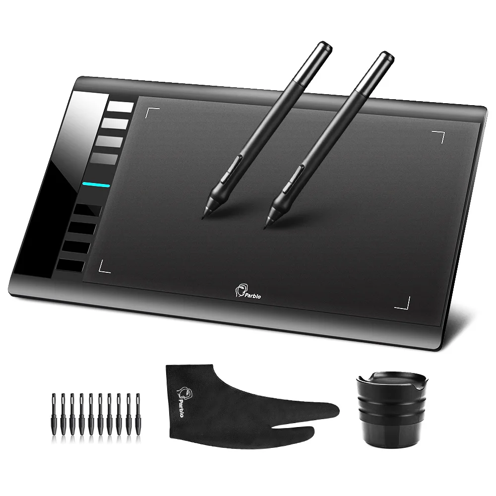 

2 Pens + Parblo A610( +10 Extra Nibs) Graphics Drawing Digital Tablet 2048 Level Good as Huion H610 Pro + Anti-fouling Glove