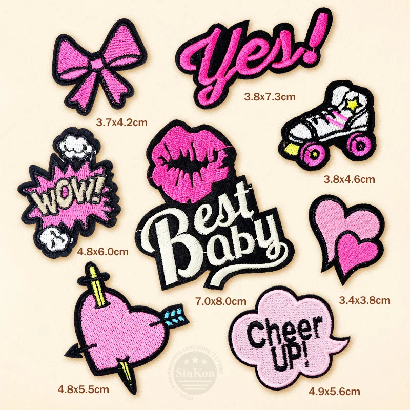 

8pcs/lot Best Baby Yes Cheer UP Cartoon Badges DIY Embroidery Patch Applique Clothes Ironing Clothing Sewing Supplies Decorative