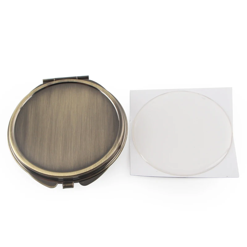 

Brass Color Metal Pocket Mirror Personalised Round Compact Mirror Bottom Engraved Pattern Cosmetic Mirror with DIY Epoxy Sticker