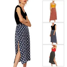 Feitong Лето Юбки Женские Модные Женская длинная юбка пляжная юбка в цыганском стиле волна точка открытая Половина Длина юбка#3,5