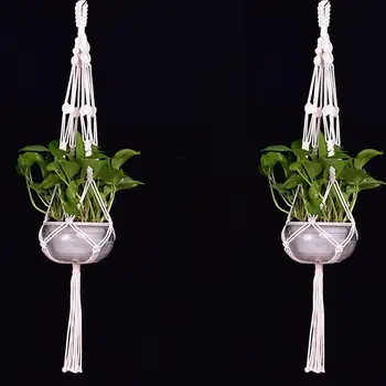 

LanLan 2PCS Macrame Plant Hanger Indoor Outdoor Hand Knit Hanging Planter Basket Net Cotton Rope with Beads