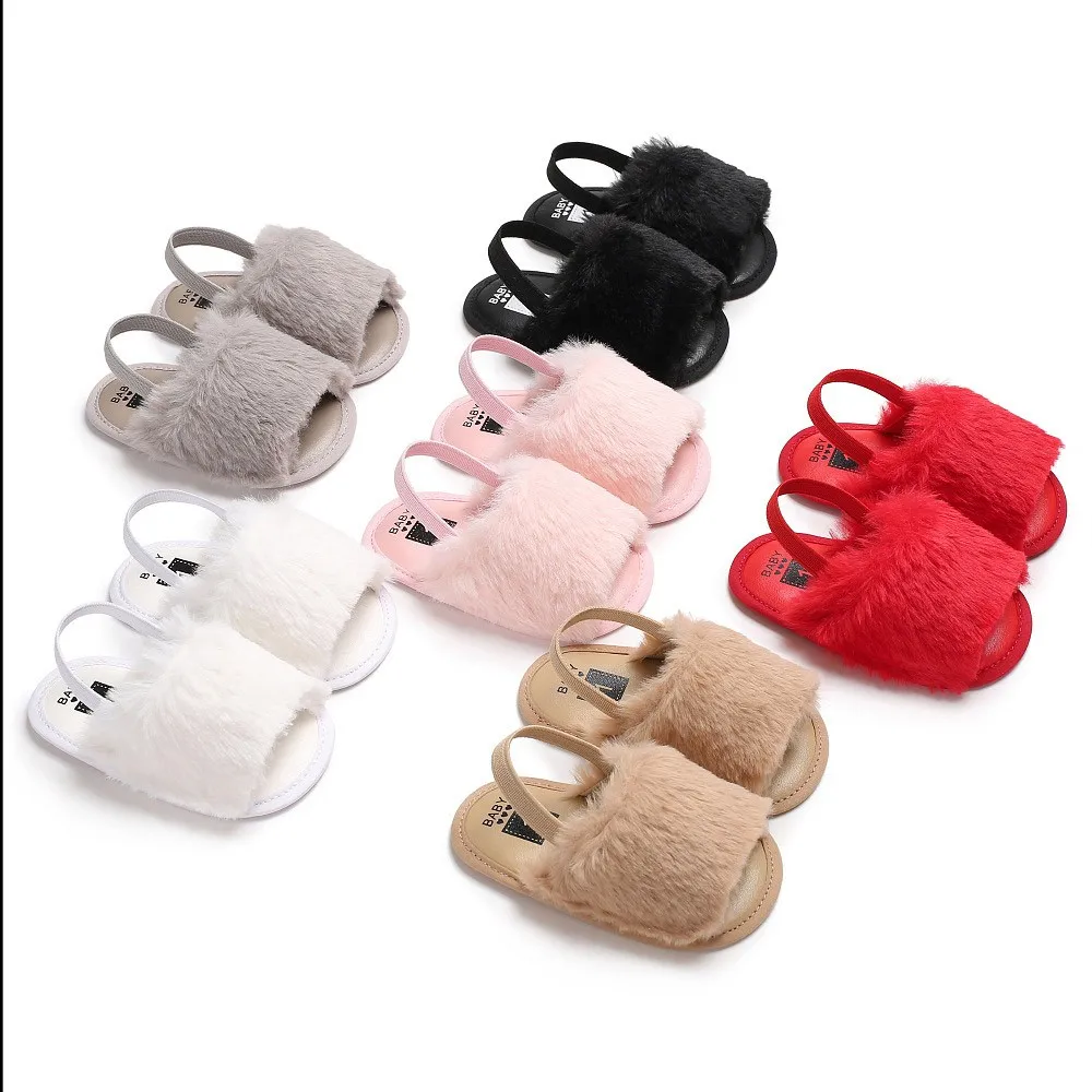 

New fashion 0-2years Summer Newborn Infant Baby Letter Solid Flock Soft fluff Sandals Slipper Casual Shoes p# dropship