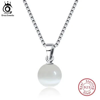 

ORSA JEWELS 925 Sterling Silver Necklaces&Pendants For Women Cat's Eye Stone Pendants Box Chain Fashion Necklace Jewelry SN87-W